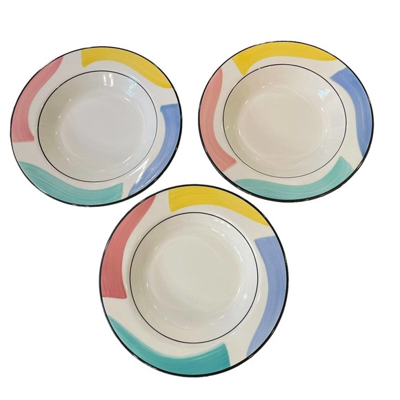 Pier 1 Italy Hand Painted Porcelain 9 Inch Bowls Round Multicolored Lot of 3 - Picture 2 of 8